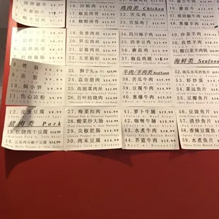 chinese menus on a red table