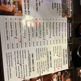 the menu for the restaurant