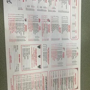 a menu for a chinese restaurant