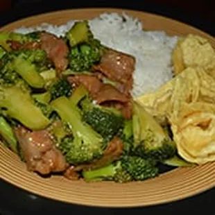 Beef and Broccoli take-out with Crab Ragoons