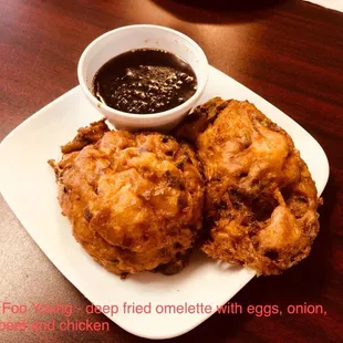 Crispy on the outside, juicy on the inside deep fried omelette. Super yummy and satisfying!