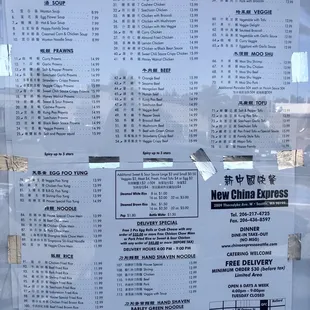 a menu on a window