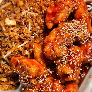 Sesame Chicken with fried rice.