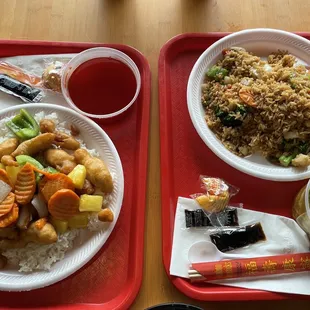 Sweet &amp; Sour Chicken, Vegetable Fried Rice, Egg Drop Soup