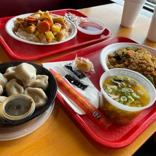 Steamed Dumpling, Vegetable Fried Rice, Sweet &amp; Sour Chicken