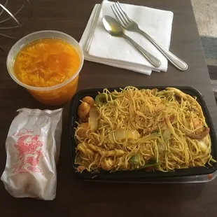 Singapore pancit and egg drop soup