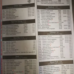 sushi and sashimi, menu