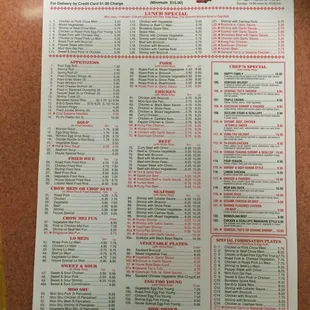 the menu for the restaurant