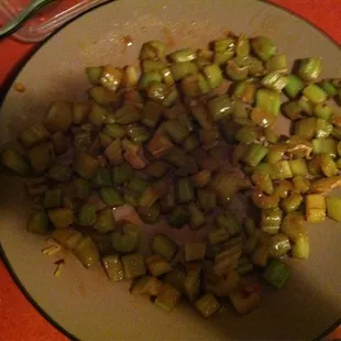This is most of the celery from one "mixed vegetable" dish. It is literally half of the food I received (less rice).