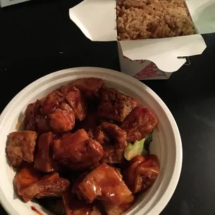 Small General Tso's Tofu with Brown Rice