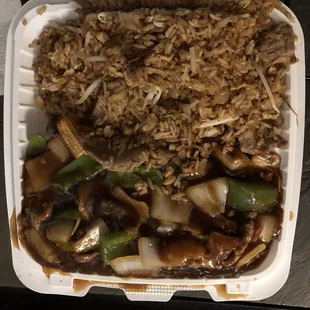 Szechuan Beef with Beef Fried Rice - so stupid good
