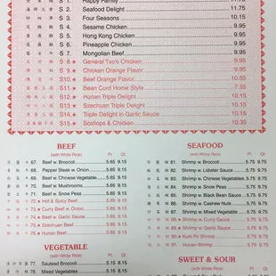 the menu for the restaurant