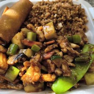 Lunch Entre' with Fried Rice and Egg Roll. SATISFYING!