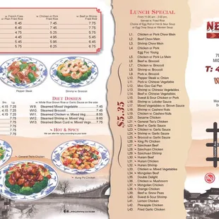 the menu for the new china restaurant