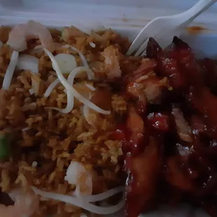 Boneless spareribs  shrimp fried rice very good 4 wings and fries