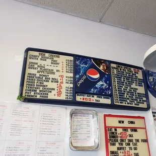 the menu of a pepsi restaurant