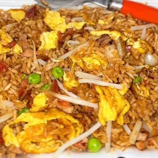 Roast Pork Fried Rice with extra bean sprouts egg and roast pork made to order payed extra.