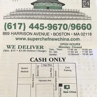 Menu front page business information