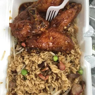 Chicken Wings with Garlic Sauce &amp; Roast Pork Fried Rice
