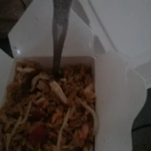 Leftover of the house special fried rice.   Couldn't even stomach more that 2 bites