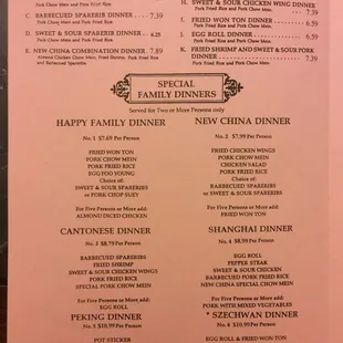 Menu as of 1/25/2017