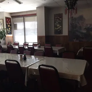 empty tables and chairs