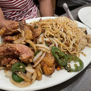 a plate of chinese food