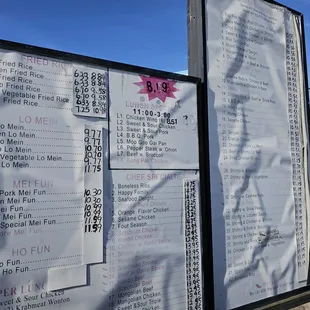 menus on a large sign
