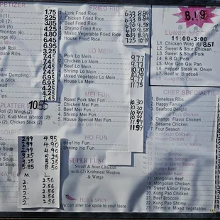 a menu for the restaurant