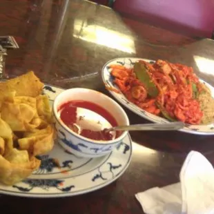Hot and Spicy Chicken and Wontons.