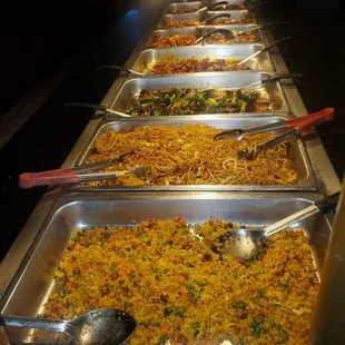 a long buffet of food