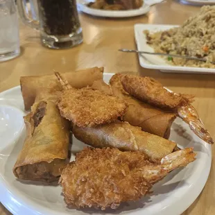 Egg rolls and fried shrimp