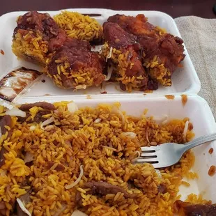 Garlic wing w/beef fried rice...Ehh