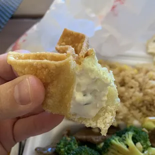 Flavorful crab Rangoon. I dip mine in duck sauce.