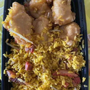 Honey chicken with pork fried rice