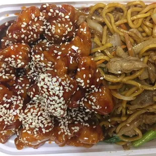 Sesame chicken with chicken lo mein