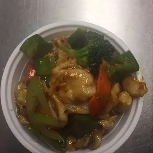 a bowl of chicken and vegetables