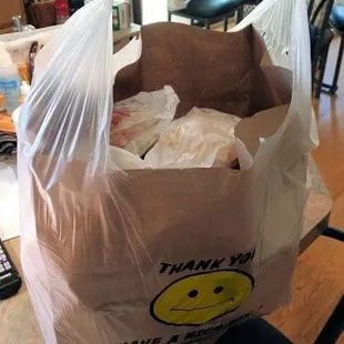 Big Bag of Food for two people. Ordered too much. Lasted us for the main meal and two great left-over meals over the next 2 days