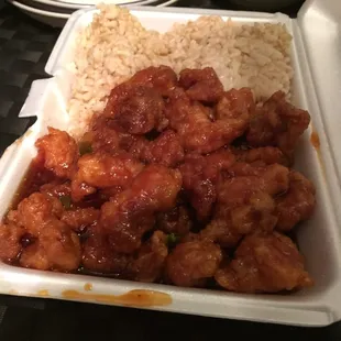 General Tso's chicken and brown rice