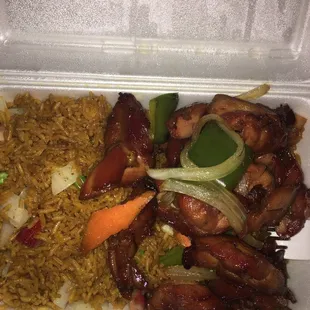 Bourbon Chicken &amp; Pork Fried Rice!! Fresh &amp; Delicious
