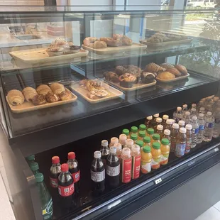 a display of coffee and pastries