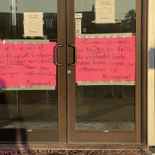 Closed Tuesdays Until Further Notice