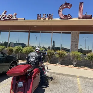My Man in front of the restaurant.