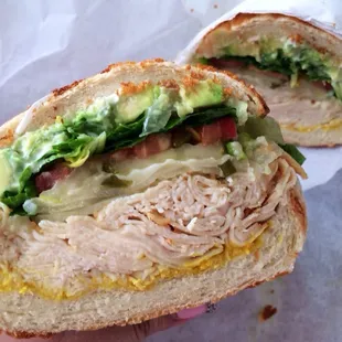 Chicken Breast w/ pepper jack &amp; avocado on dutch crunch | $6.49 (chicken is tender and moist)