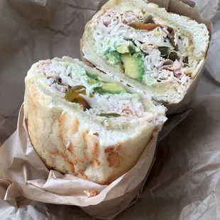 Turkey avocado sandwich on Dutch crunch