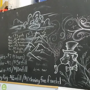 artwork and pricing behind the bar