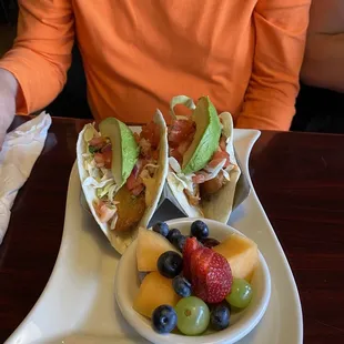 Fish tacos with side of fruit
