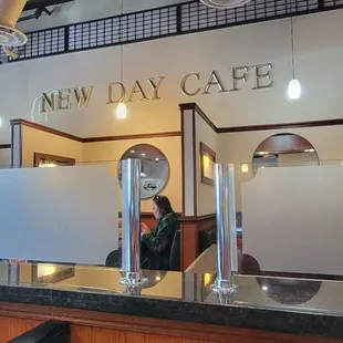 a backpack sitting at the counter