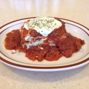 a plate of lasagna