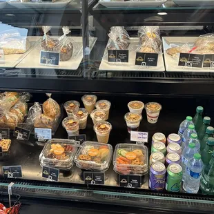 a variety of drinks and snacks